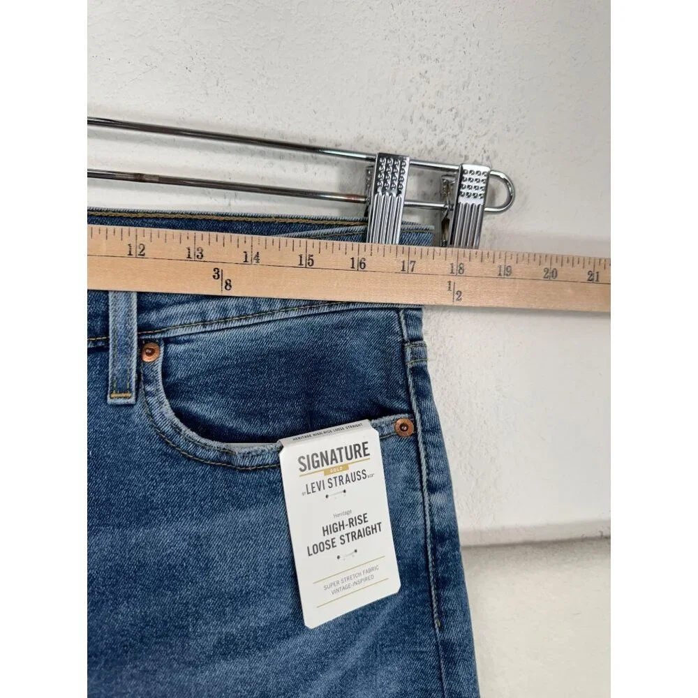 Levis Signature High Rise Loose Straight‎ leg Keans distressed sz 32 - Picture 7 of 12